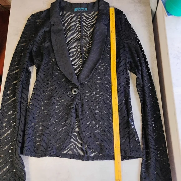 Spoiled Y2K Sheer Cardigan‎ Womens Large Black Zebra Print Goth Lace Concert - Picture 9 of 11
